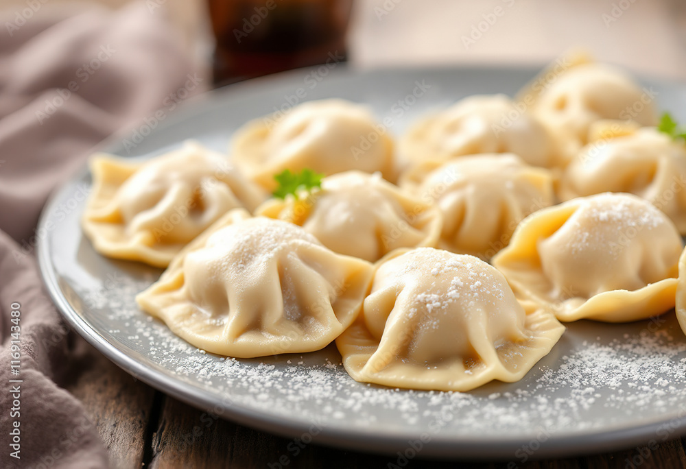 A high-quality photo of a plate of pierogi dumplings A high-quality photo of a plate of pierogi dumplings