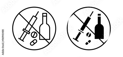 No drugs or alcohol sign vector in black and red colors