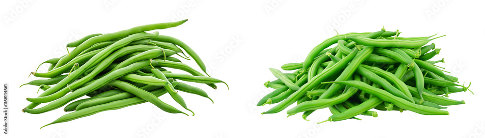 Pile of green beans arranged together isolated on a white or transparent background, Cut out PNG Pile of green beans arranged together isolated on a white or transparent background, Cut out PNG