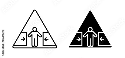 Risk of crushing warning signs set in black and white colors
