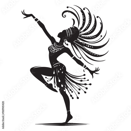 African Dance Silhouette Vector Illustration, Solid White Background.