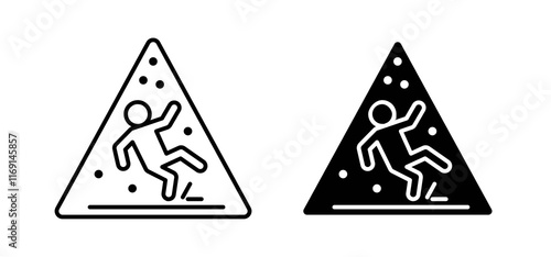 Slippery ice signs set in black and white colors