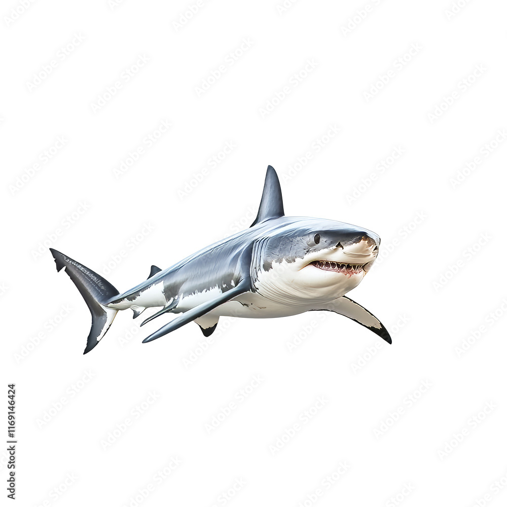 Fototapeta premium Great white shark swimming in the ocean depths
