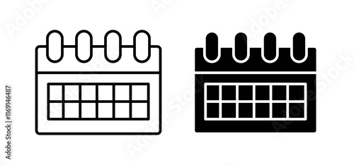 Table calendar icons in black and white colors