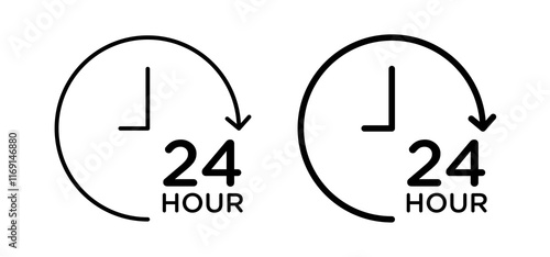 Twenty four hours icons in black and white colors