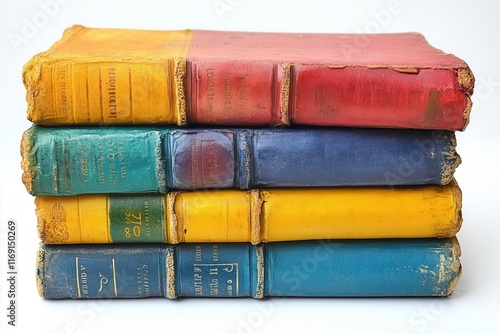 stack of colorful books representing education and learning isolated against a clean white background with a focus on the diversity of genres and the joy of reading photo