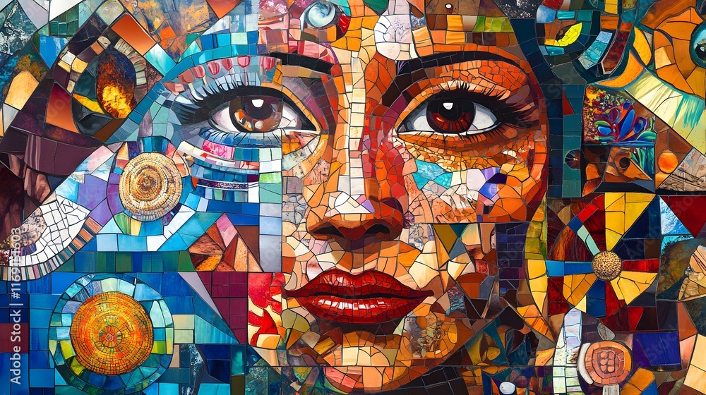 Obraz premium Vibrant Mosaic Mural Celebrating Culture