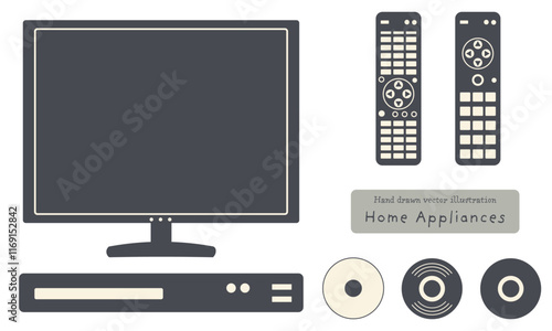 テレビとリモコンと録画・再生用機器等のイラスト素材