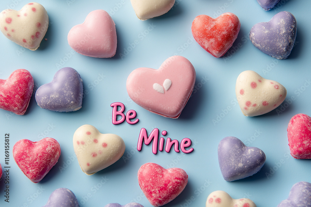 Obraz premium A background of scattered candy hearts with playful message 