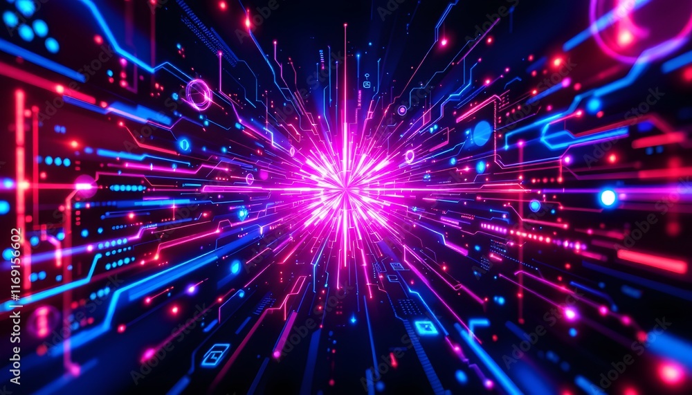 Fototapeta premium Blue and pink Abstract Artificial Intelligence wallpaper with Glowing Data Streams and Futuristic Design
