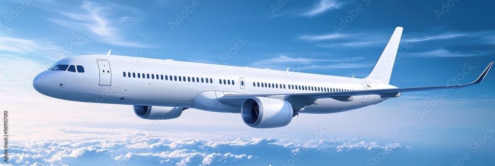 Majestic aircraft soaring gracefully through a clear blue sky above fluffy white clouds during a sunny day Majestic aircraft soaring gracefully through a clear blue sky above fluffy white clouds during a sunny day