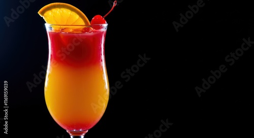 Tequila Sunrise Cocktail in Hurricane Glass Garnish photo