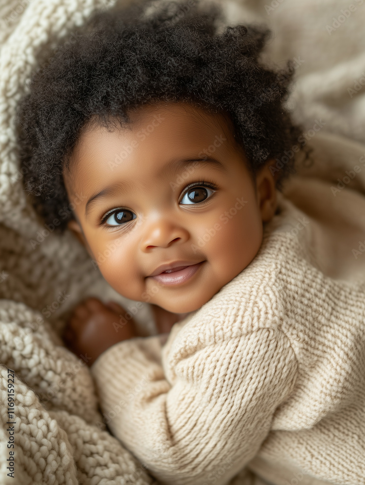 Baby crawls on a soft blanket while looking back with a smile in a cozy indoor space Baby crawls on a soft blanket while looking back with a smile in a cozy indoor space