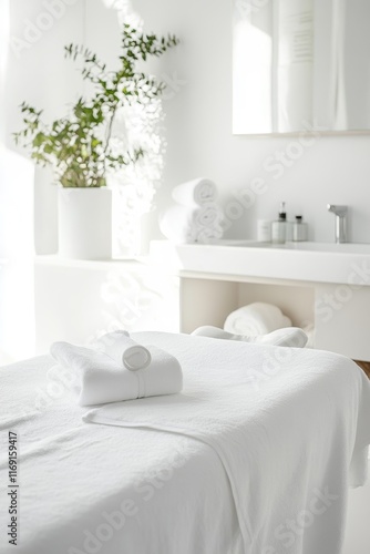 Beautiful spa elements on the massage table in the wellness center. Massage on light wooden background. blur living room, natural creams and moisturizing Healthy lifestyle