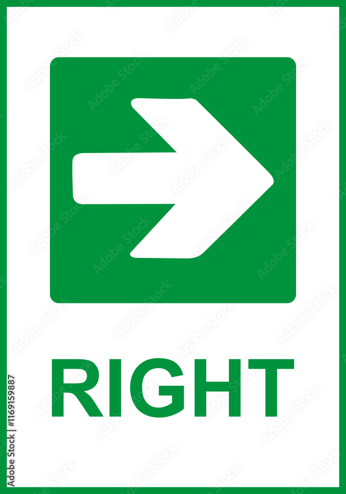 Green sign arrow right. Arrow pointing right. Shows the direction movement to the exit or shelter in an emergency. Movement right to the safety zone. Indicates the nearest safe point or exit. Iso 7010 Green sign arrow right. Arrow pointing right. Shows the direction movement to the exit or shelter in an emergency. Movement right to the safety zone. Indicates the nearest safe point or exit. Iso 7010