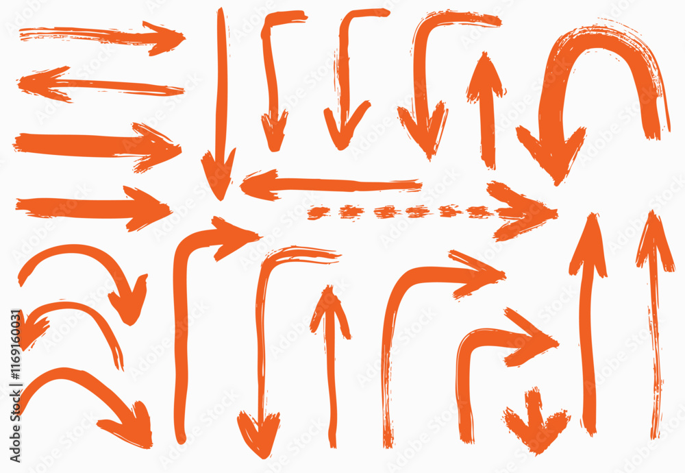 Hand drawn arrows, dry brush strokes, vector, isolated. Hand drawn arrows, dry brush strokes, vector, isolated.