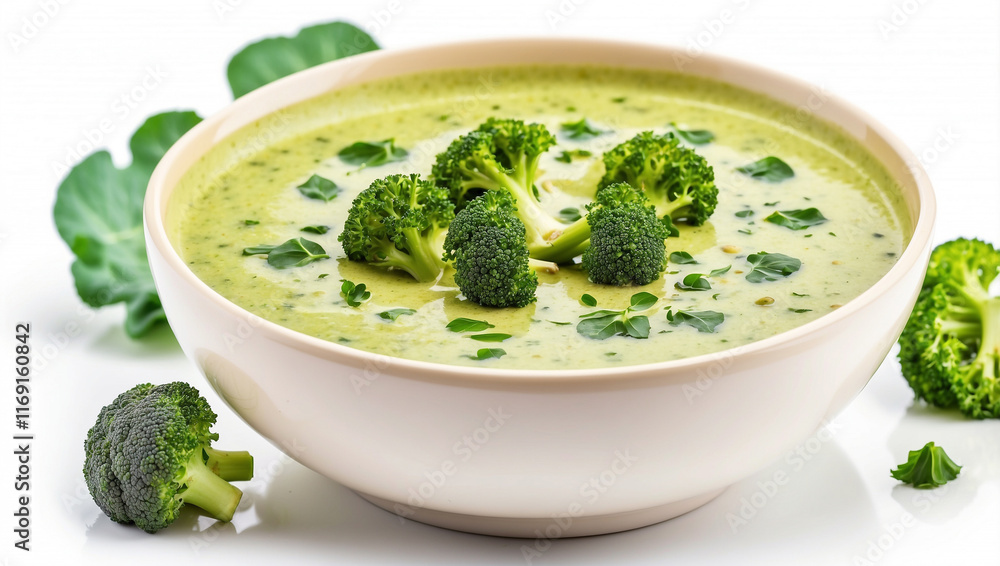 Delicious Bowl of Broccoli Soup Isolated on a White Background Perfect for Healthy Eating Delicious Bowl of Broccoli Soup Isolated on a White Background Perfect for Healthy Eating