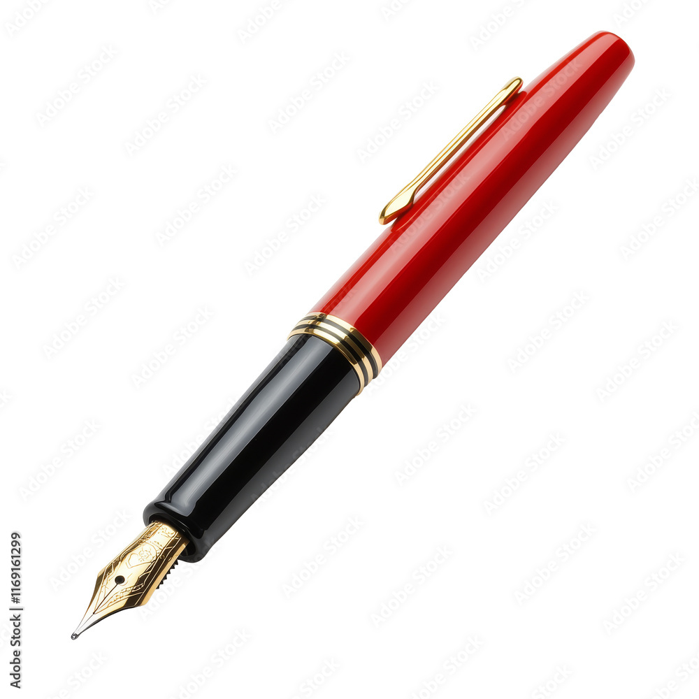 Elegant red and black fountain pen resting poised Elegant red and black fountain pen resting poised