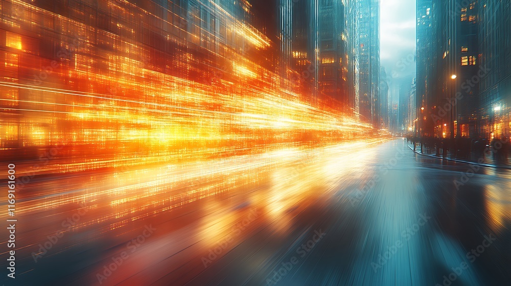 Cityscape Light Trails Data Flowing Through Streets Cityscape Light Trails Data Flowing Through Streets