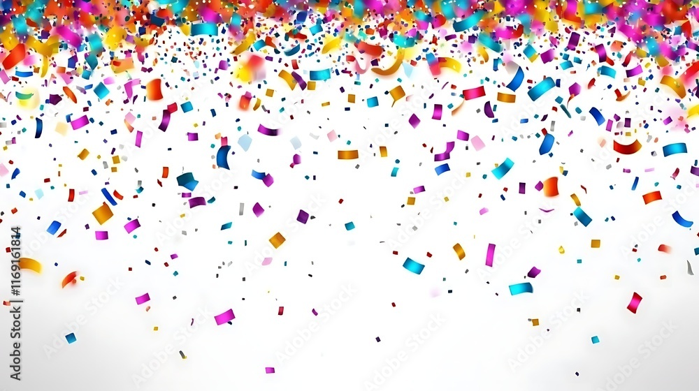 Confetti Celebration: A vibrant cascade of colorful confetti falls against a clean, white backdrop, symbolizing joy, celebration, and new beginnings. Confetti Celebration: A vibrant cascade of colorful confetti falls against a clean, white backdrop, symbolizing joy, celebration, and new beginnings.