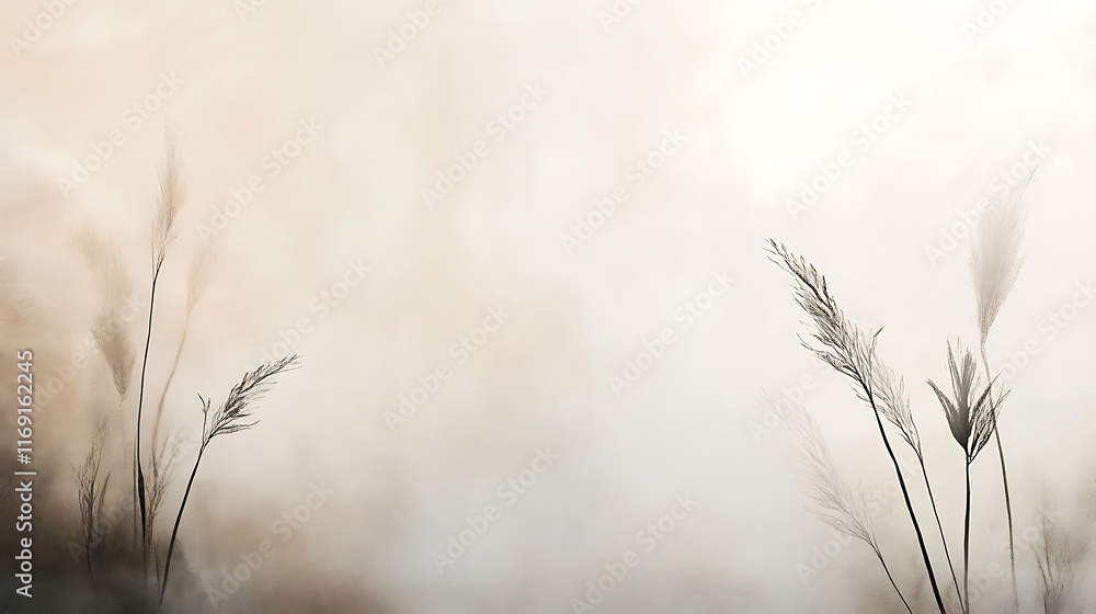 Silhouetted Grass Blades in Misty Atmosphere Silhouetted Grass Blades in Misty Atmosphere