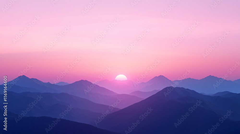 Obraz premium vibrant sunset illuminating mountain range creates serene atmosphere. soft pink and purple hues blend beautifully, enhancing natural landscape tranquility