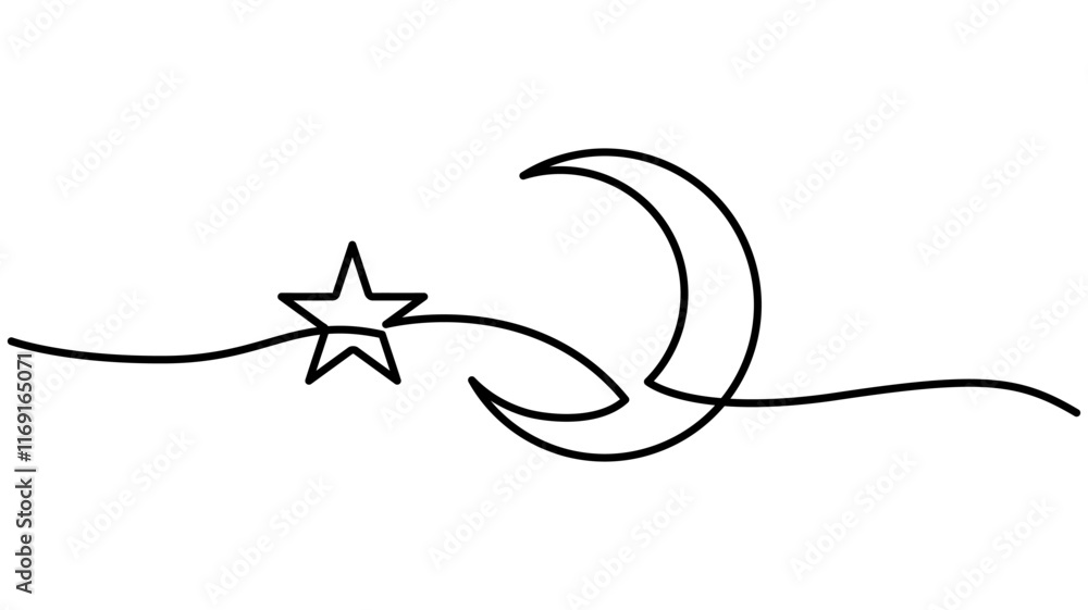 Moon Continuous One Line Drawing, Hand drawn vector art Moon Continuous One Line Drawing, Hand drawn vector art