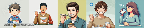 vector collection of someone eating and drinking with a smile