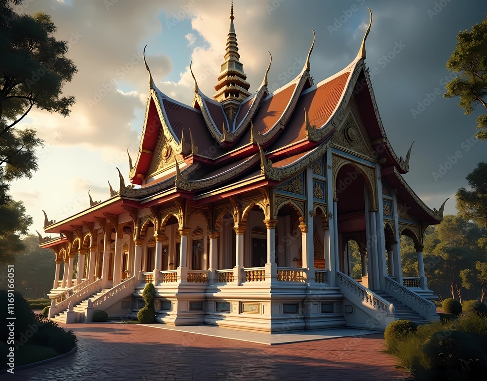Obraz premium illustration of beautiful Thai-style buildings in the 16th century with intricate architecture and cinematic compositions