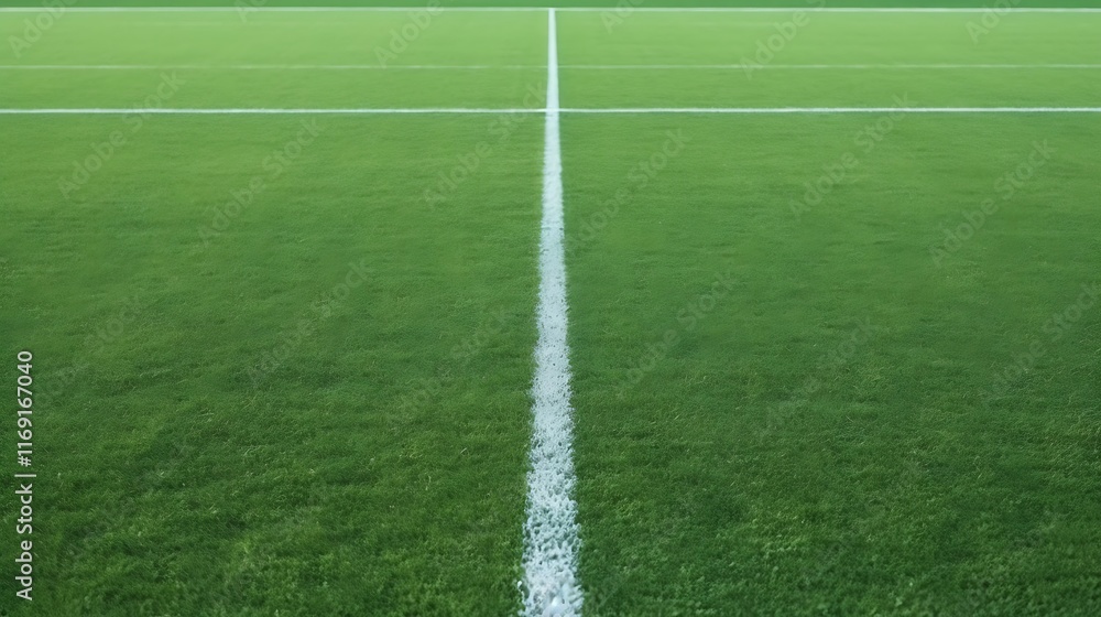 Obraz premium Green Field with White Center Line Marking