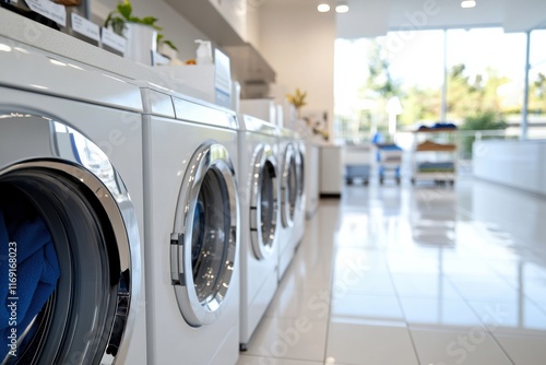 Wallpaper Mural A bright and modern laundry room featuring advanced washing machines, emphasizing a sense of cleanliness and the importance of maintenance in daily life. Torontodigital.ca