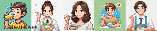 vector collection of someone eating and drinking with a smile