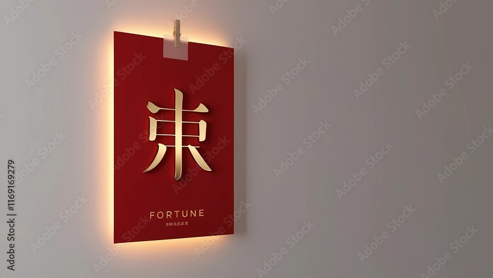 Fototapeta premium Red Paper Talisman with Gold Fortune Character