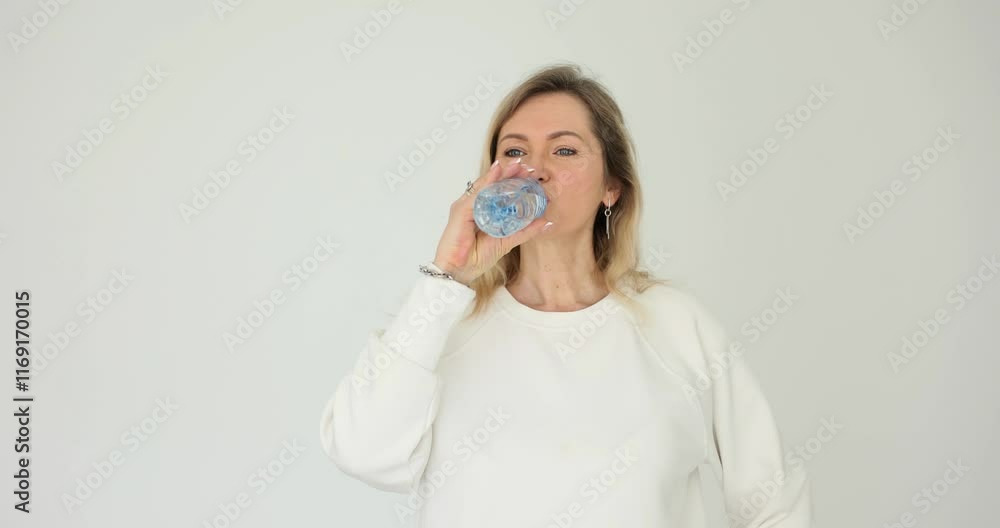 Smiling healthy woman drinking water Smiling healthy woman drinking water