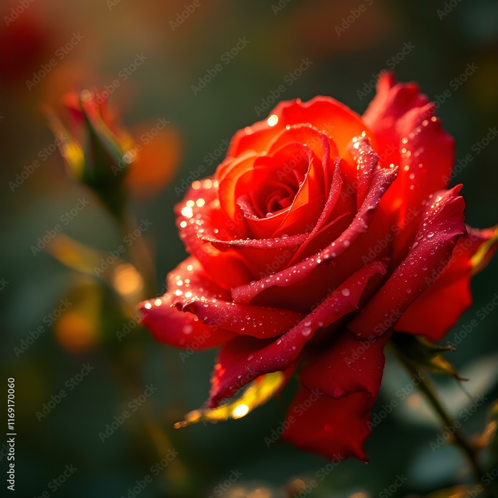 red rose with water drops