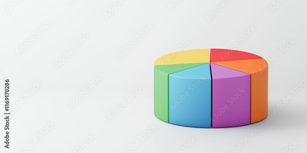 Fototapeta premium Financial Planning. A colorful pie chart model placed on a white background, representing data visualization and analysis concepts.