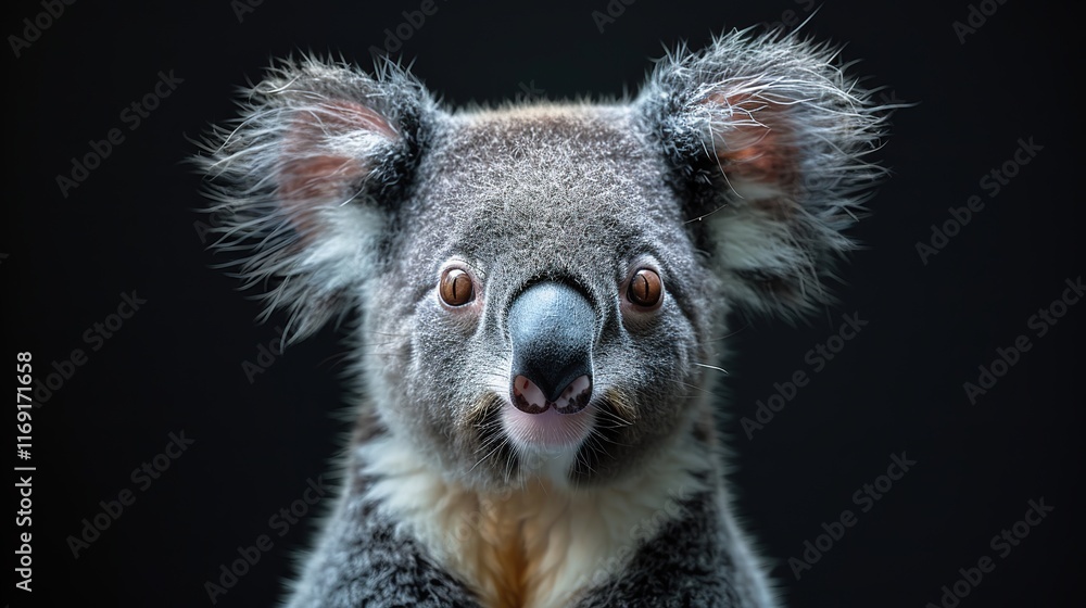 Fototapeta premium koala isolated on black background close up