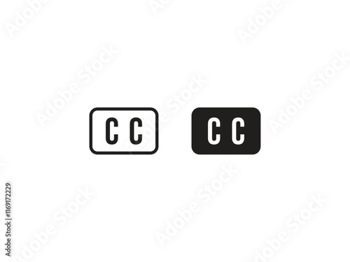 Closed captioning line icon for video screen for apps and websites in black filled and outlined in a white background