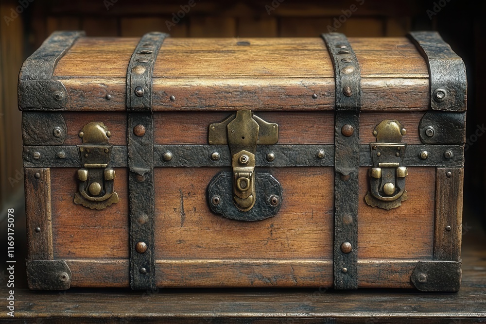 trunk storage chest sits prominently on a transparent background showcasing its intricate wooden texture and vintage brass hardware casting soft shadows for depth and realism trunk storage chest sits prominently on a transparent background showcasing its intricate wooden texture and vintage brass hardware casting soft shadows for depth and realism