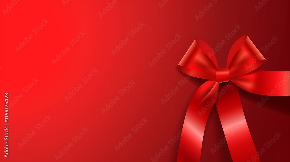A Red Satin Ribbon Bow on Red Background A Red Satin Ribbon Bow on Red Background