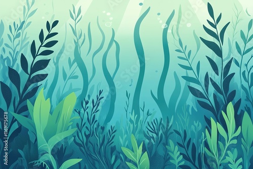 Wallpaper Mural Underwater sea plants in shades of green and blue Torontodigital.ca