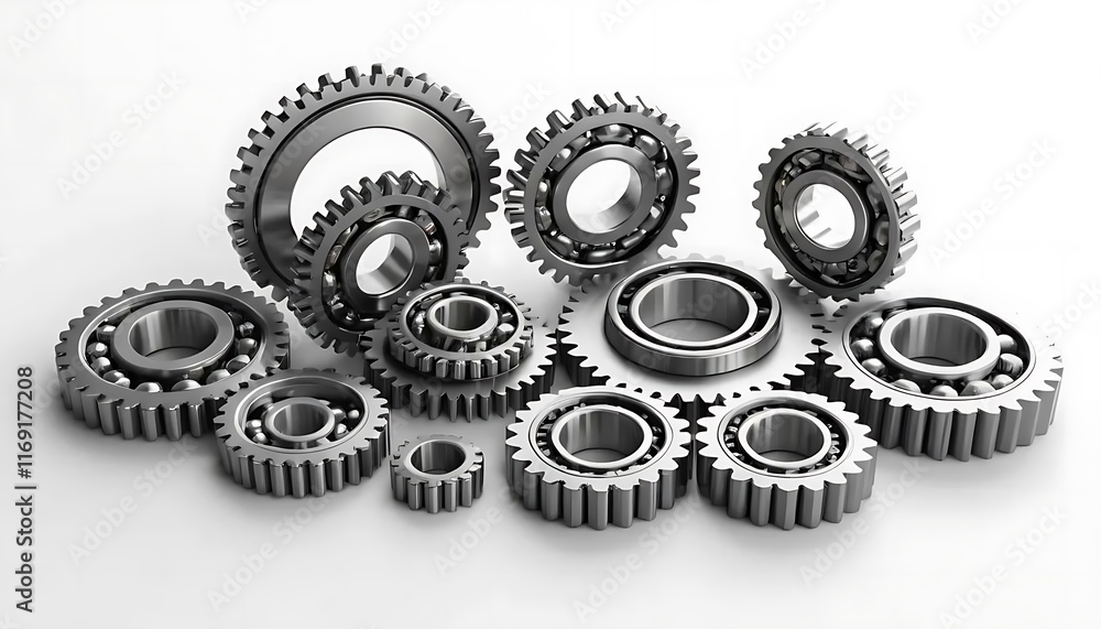 Interlocking Metal Gears and Bearings Industrial Components Interlocking Metal Gears and Bearings Industrial Components
