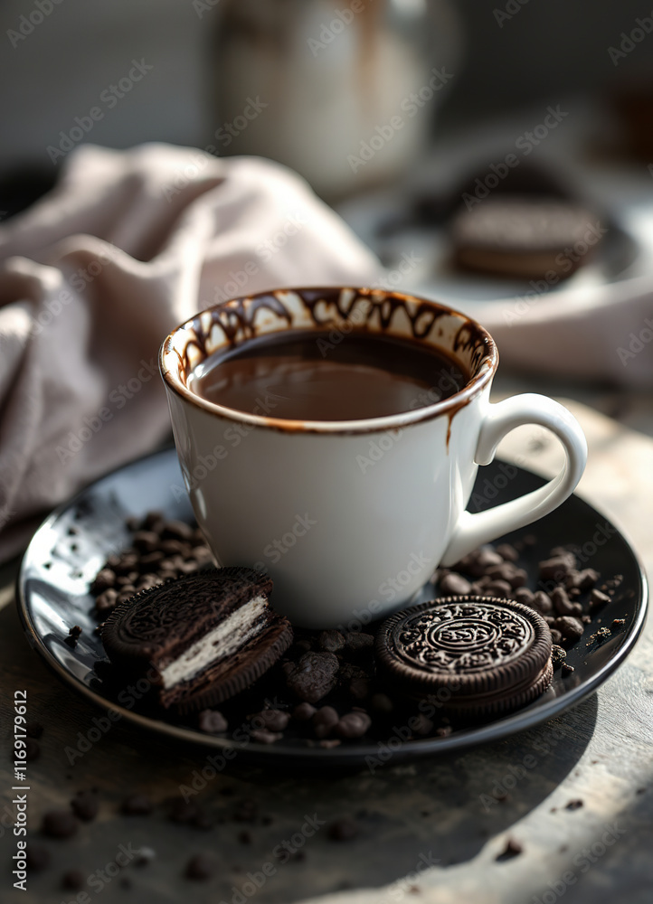 sliced chocolate cup oreo on black plate sliced chocolate cup oreo on black plate