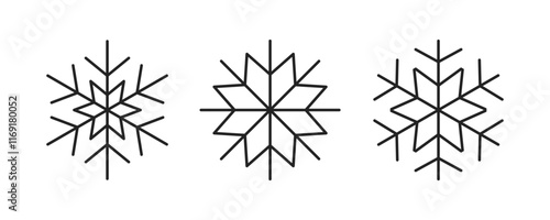 Snowflake icon set. Snowflake symbol for winter. Snowflake line editable stroke
