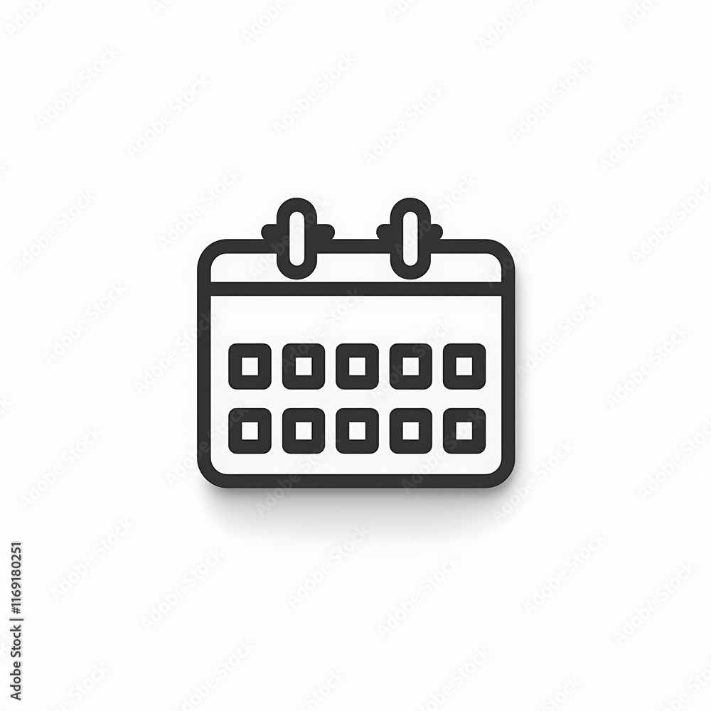 Simple black line calendar icon with shadow, isolated on white background. Simple black line calendar icon with shadow, isolated on white background.