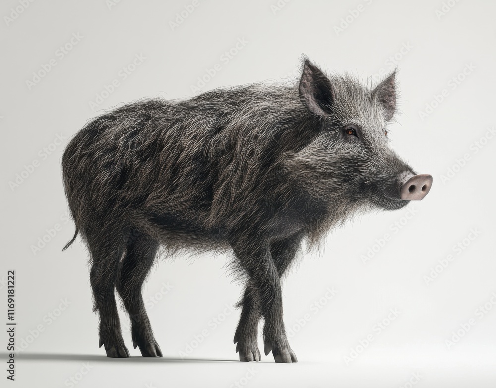 Wild boar stands proudly on a soft gradient background, showcasing its thick fur and robust body during a soft light moment Wild boar stands proudly on a soft gradient background, showcasing its thick fur and robust body during a soft light moment