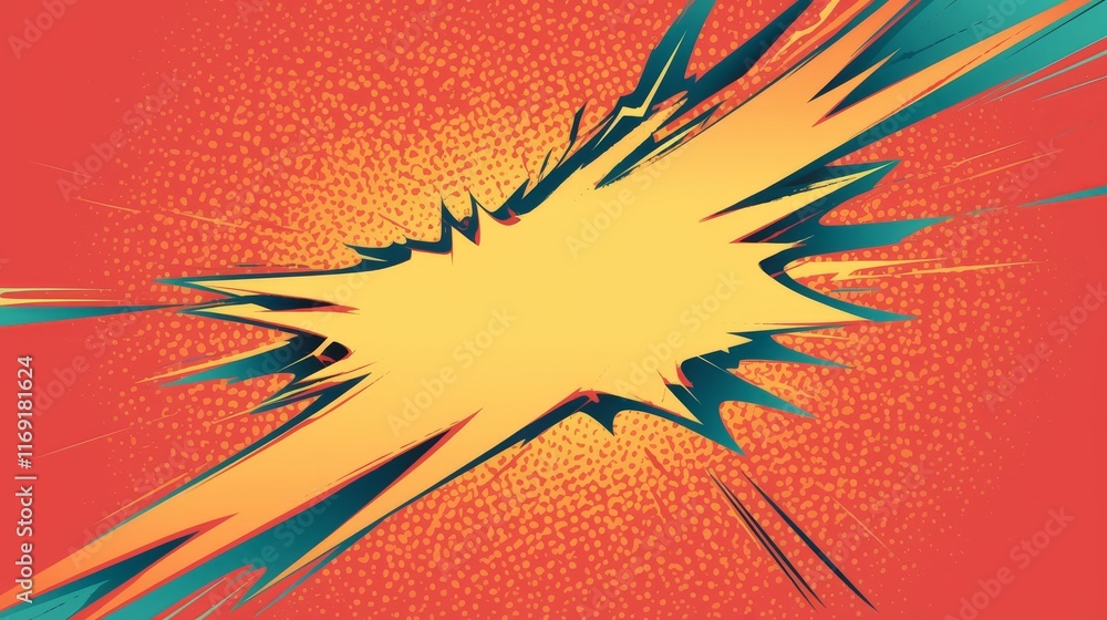 Obraz premium Abstract Yellow Burst Exploding on Red Dotted Background..