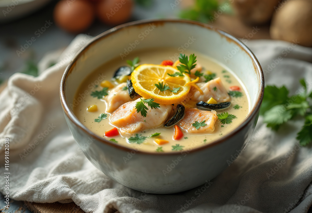 a bowl of creamy fish soup a bowl of creamy fish soup