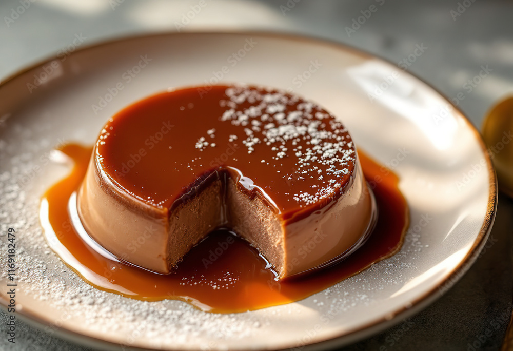 a chocolate panna cotta with a caramel topping a chocolate panna cotta with a caramel topping