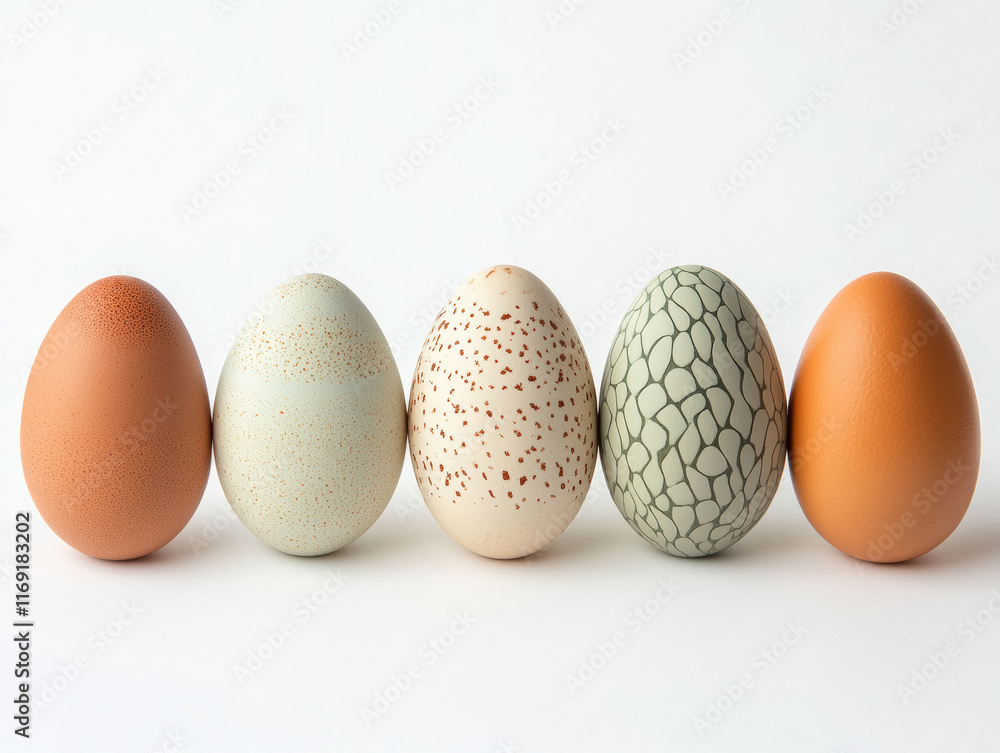 Enticing display of brightly stamped eggs on a white background. Enticing display of brightly stamped eggs on a white background.
